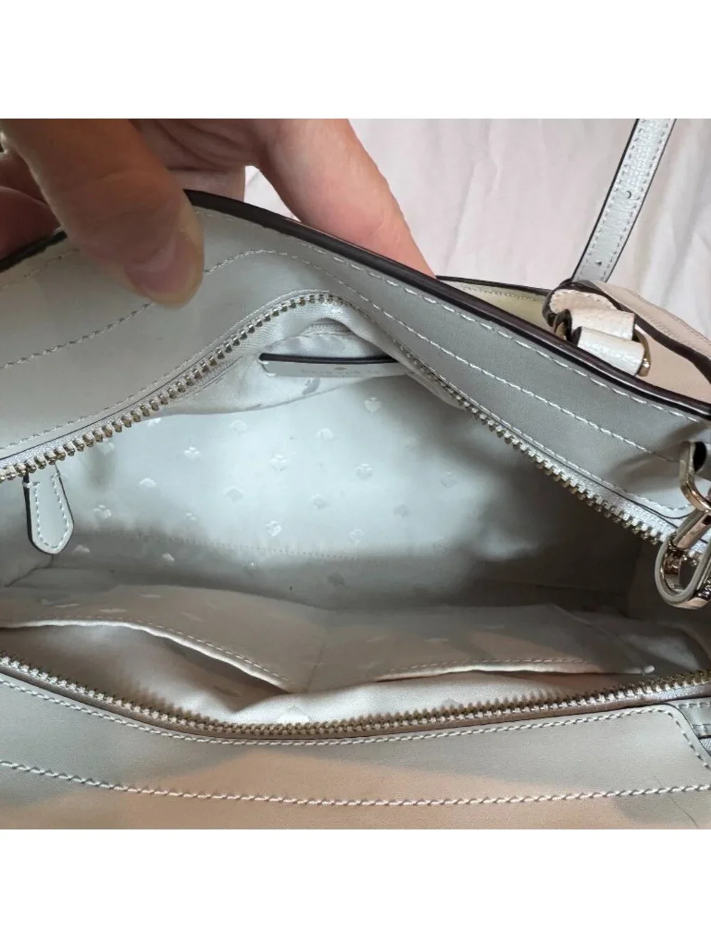 Kate Spade Black Trimmed White Leather Satchel Crossbody Bag